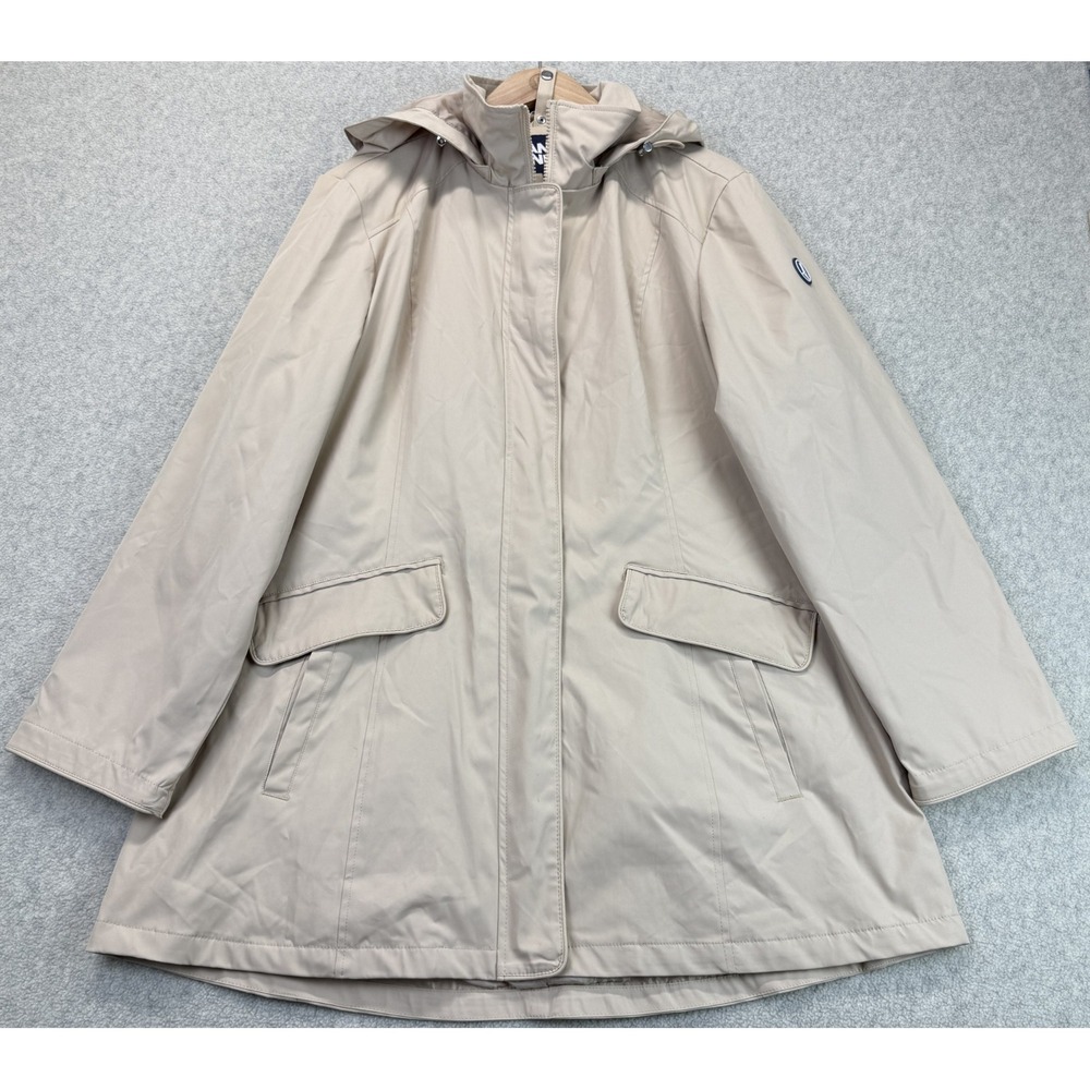 Lands' End Womens Squall Rain Jacket Desert Tan Waterproof Hooded Outdoor XL